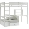 Hoogslaper 90 X 200 Cm Met Bureau, Slaapbank En Opbergruimte - Massief Grenen - Gebleekt + Matras - Goliath Iii