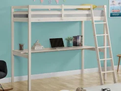 Hoogslaper Gedeon Ii - 90 X 190 Cm - Met Bureau - Massief Grenen - Gebleekt + Matras