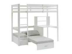 Hoogslaper Goliath Ii Met Bureau, Bedbank En Opbergruimte - 90 X 200 Cm - Massief Grenen - Gebleekt
