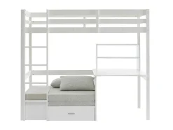 Hoogslaper Goliath Ii Met Bureau, Bedbank En Opbergruimte - 90 X 200 Cm - Massief Grenen - Gebleekt