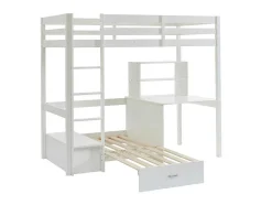 Hoogslaper Goliath Ii Met Bureau, Bedbank En Opbergruimte - 90 X 200 Cm - Massief Grenen - Gebleekt