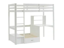 Hoogslaper Goliath Ii Met Bureau, Bedbank En Opbergruimte - 90 X 200 Cm - Massief Grenen - Gebleekt