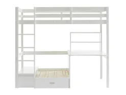 Hoogslaper Goliath Ii Met Bureau, Bedbank En Opbergruimte - 90 X 200 Cm - Massief Grenen - Gebleekt
