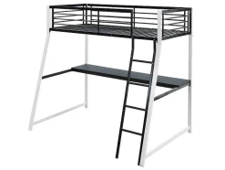 Hoogslaper Malicia - Bed 90 X 190 Cm - Ingebouwd Bureau - Zwart En Wit