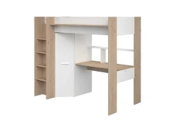 Hoogslaper Met Bureau En Kast - 90 X 200 Cm - Wit En Naturel - Auckland