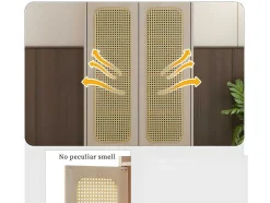 Houten Schoenenkast - 2 Rotan Deuren En 3 Verstelbare Interne Planken - Naturel