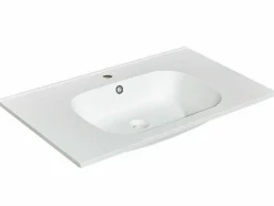 Inbouwwastafel In Hars Met Steenlook - Wit - L80 X B46 Cm - Okiwa