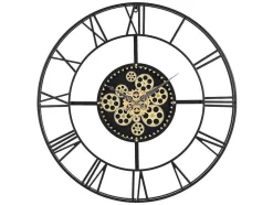 Industriele Wandklok - D80 Cm - Metaal - Zwart En Goudkleurig - Karial