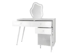 Kaptafel Met Spiegel En Led-Verlichting - 2 Lades En Een Uitneembare Kast - Wit (Kruk Niet Inbegrepen)