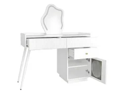 Kaptafel Met Spiegel En Led-Verlichting - 2 Lades En Een Uitneembare Kast - Wit (Kruk Niet Inbegrepen)