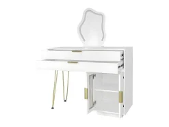 Kaptafel Met Spiegel En Led-Verlichting - 2 Lades En Een Uitneembare Kast - Wit (Kruk Niet Inbegrepen)