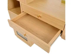 Kaptafel Met Spiegel En Led-Verlichting - 3 Lades En Een Zijkastje - Naturel (Kruk Niet Inbegrepen)