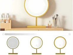 Kaptafel Met Spiegel En Led-Verlichting - 3 Lades En Een Zijkastje - Naturel (Kruk Niet Inbegrepen)