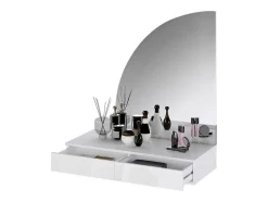 Kaptafel Met Spiegel En Ledverlichting - 2 Lades - Glanzend Wit - Jineza