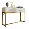 Kaptafel Versierd Met Verticale Strepen - H 75 Cm - Met 2 Laden En Metalen Onderstel - Wit
