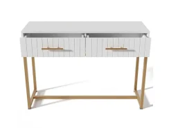 Kaptafel Versierd Met Verticale Strepen - H 75 Cm - Met 2 Laden En Metalen Onderstel - Wit