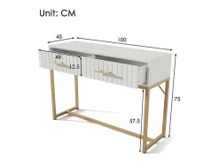 Kaptafel Versierd Met Verticale Strepen - H 75 Cm - Met 2 Laden En Metalen Onderstel - Wit