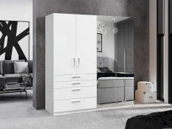Kast Met 4 Deuren En 4 Lades - Met Spiegel - L200 Cm - Wit - Nidawo