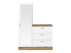 Kast Met 3 Lades En Element Met Spiegel - Wit En Houtlook - Vitorio