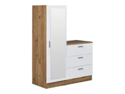 Kast Met 3 Lades En Element Met Spiegel - Wit En Houtlook - Vitorio