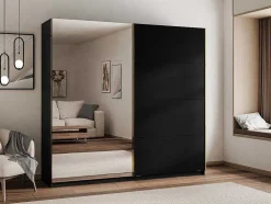 Kast Met 2 Schuifdeuren - Met Spiegel - L244 Cm - Zwart - Nimela