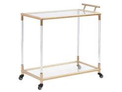 Keukentrolley Met Twee Bladen In Gehard Glas En Metaal - Transparant En Goudkleurig - Orula