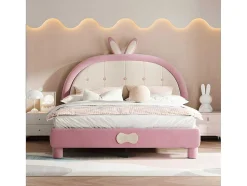 Kinderbed Bekleed Met Fluweel 140X200Cm - Met Lattenbodem - Roze