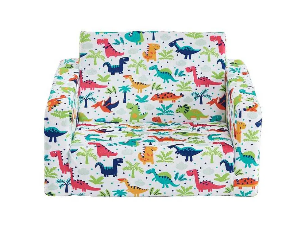 Kinderfauteuil Van Fluweel Met Dinosaurus Motieven - Wit - Almagro