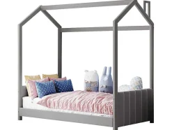 Kinderhutbed 90X200Cm In Fluweel - Lattenbodem - Grijs