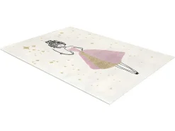 Kindertapijt Met Feeenmotief Ariel - Afwerking In Goudkleurige Lurexdraad - 120 X 170 Cm - Ecru En Roze