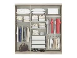 Kledingkast - 3 Schuifdeuren - Met Spiegel - L205Cm - Naturel En Beige - Didda Ii