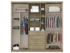Kledingkast - Schuifdeuren - Spiegel En Laden - L240 Cm - Naturel En Ivoorkleur - Bodil Ii