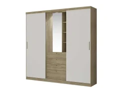 Kledingkast - Schuifdeuren - Spiegel En Laden - L240 Cm - Naturel En Ivoorkleur - Bodil Ii