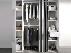 Kleerkast Met Gordijn En 1 Deur - Met Spiegel - L177 Cm - Wit En Grijs - Bertrand