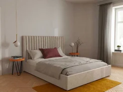 Kofferbed En Hoofdeinde Met Verticale Stiksels - 180 X 200 Cm - Stof - Beige - Sarah