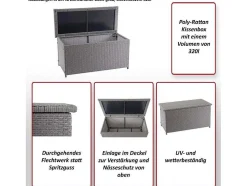 Kussenbox Van Polyrattan Mcw-D88 Iii, Premium Zwart, 63X135X52Cm 320L