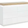 Ladekast Halo Ii - 6 Lades - Gelakt Mdf - Met Ledverlichting - Kleur: Wit En Eiken