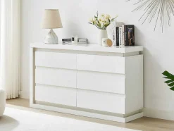 Ladekast Met 6 Lades - Met Ledverlichting - Mdf - Wit Gelakt - Flarancia