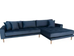 Lido Bank Met Chaise Longue Rechts Velours Donker Blauw.