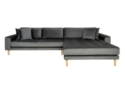 Lido Chaiselong Sofa Rechts Met 4 Kussens, Velour Grijs.