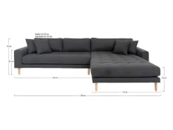 Lido Chaiselong Sofa Rechts Met 4 Kussens, Velour Grijs.