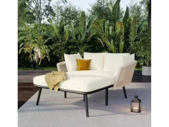 Ligstoel, Tuinbank - Gegalvaniseerd Staal En Gevlochten Touw - 2 Plaatsen - Beige