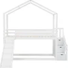 Massief Grenen Stapelbed 90X200Cm - Met Opbergtrap En Glijbaan - Wit