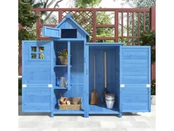Massief Houten Tuinhuis Met Pvc Schuin Dak - 2 Planken 3 Klapdeuren - L118 X D54 X H173 Cm - Blauw