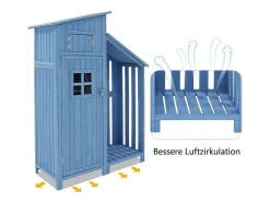 Massief Houten Tuinhuis Met Pvc Schuin Dak - 2 Planken 3 Klapdeuren - L124 X D46 X H174 Cm - Blauw