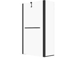 Matzwart Badscherm Met Handdoekhouder En Draaibare Retour - (70 + 30) X 140 Cm - Primael