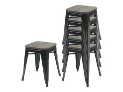 Mcw-A73 Kruk (Set Van 6) Houten Zitting, Zwart
