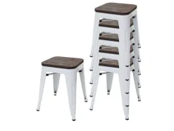Mcw-A73 Kruk (Set Van 6) Houten Zitting, Wit