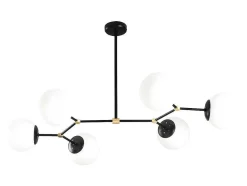 Metalen Plafondlamp Met 6 Bollen Damar - L. 100 X H. 52 Cm - Zwart En Goudkleurig