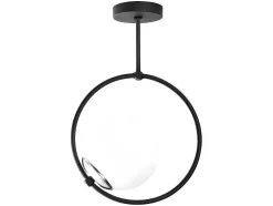 Metalen Plafondlamp Met Glazen Bol Dulonay - H39 Cm - Zwart En Wit